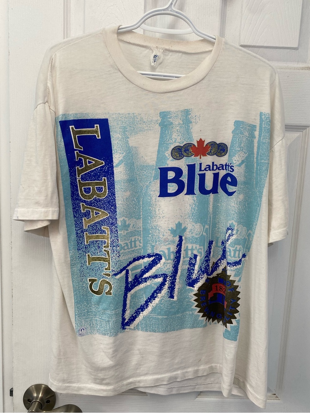 Vintage Labatt's Blue Graphic Short Sleeve Tee - White & Blue